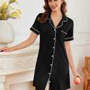 Ekouaer Nightgowns for Women Button Down Sleepshirt Short Sleeve Nightshirt Boyfriend Pajamas V Neck Nightdress  (Black, M)
