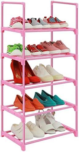 LNYZQUS 5-Tier Small Kids Shoe Rack Organizer, Pink Toddler Shoe Shelf Shoe Stand for Closet Narrow Space,Mini Shoe Storage Rack Short Shoe Tower for Women & Girls(Full Pink)