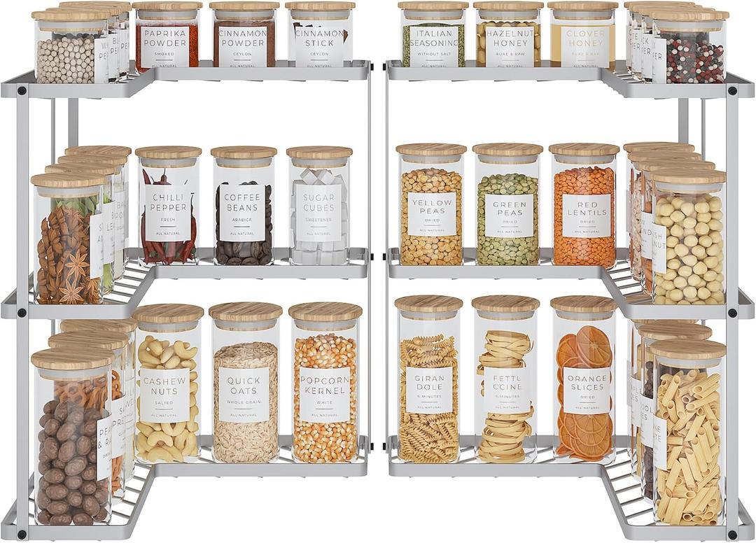 Buzowruil Kitchen L-Shaped Spice Storage Rack Triangle Corner Three-Layer Cabinet Spice Rack,2 Pack (Silver)