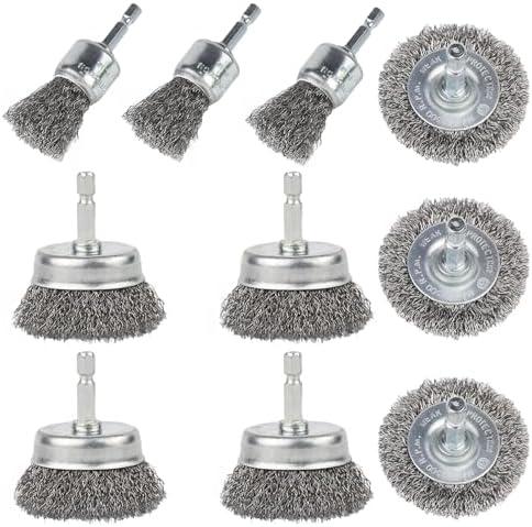 9 Pack Wire Brush for Drill, Carbon Steel Wire Wheel Brush, Cup Brush, Pen Brush Set with 1/4-Inch Hex Shank for for Cleaning Rust, Stripping and Abrasive