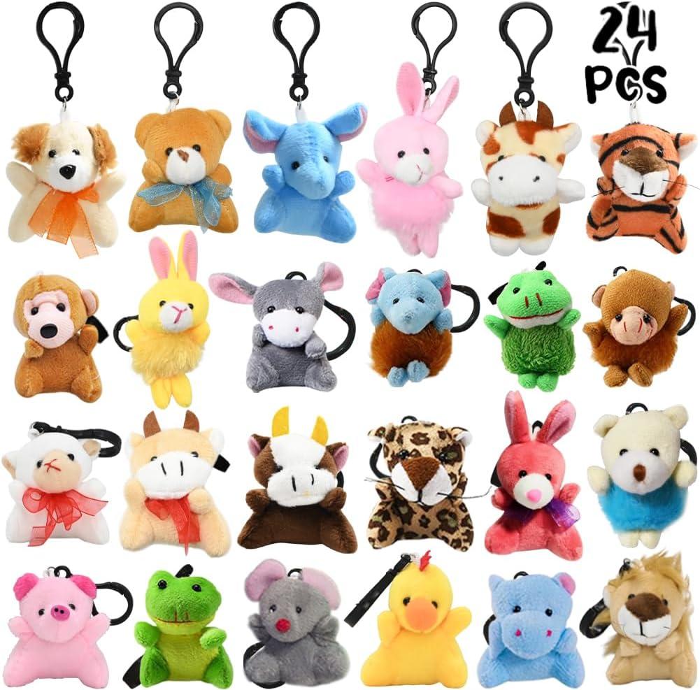 CAMIRUS 24Packs Mini Stuffed Animals Plush Keychain, Cute Small Tiny Stuffed Keychain Animal Plush Toys for Kids Valentines Easter Themed Parties, Goody Bags Filler