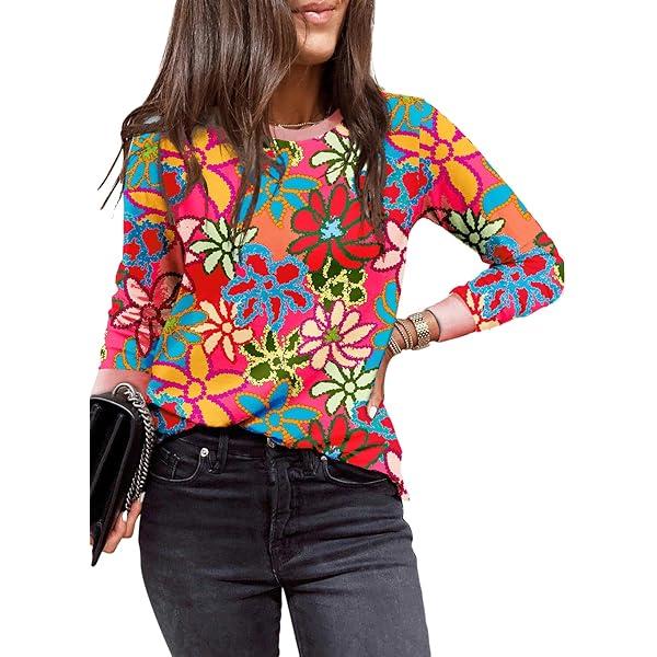 Sulozom Womens Long Sleeve Shirts Crewneck Leopard Printed Tops for Women Casual Dressy Blouses Tee Basic Tops Size L