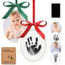Inkless Baby Hand and Footprint Kit - Two-Sides Babys First Christmas Ornament Footprint Kit,Personalized Baby Gifts Photo Frame,Cute Newborn Keepsake for Nursery Decor,New Mom Gifts(Oval/Alpine White)