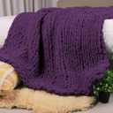 Carriediosa Chunky Knit Throw Blanket 60" X 80" Twin, 100% Hand Made Large Chenille Loop Yarn Soft Fluffy Throws for Couch Sofa Bed, Big Crochet Cozy Heavy Thick Cable Woven Blanket, Dark Purple