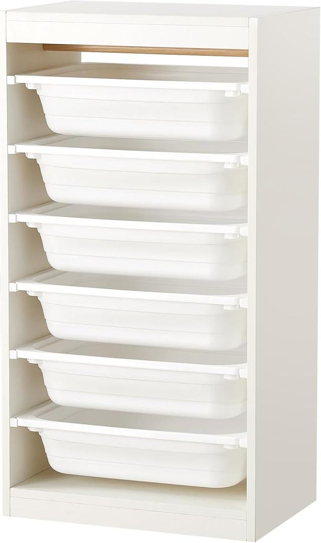 Beright Storage Combination with Bins, Toy Storage Organizer for Kids, Multipurpose Children Storage Cabinet Organizer for Books and Toys with 6 Large Bins, Floor, White (17.6X11.8X32.7inch)