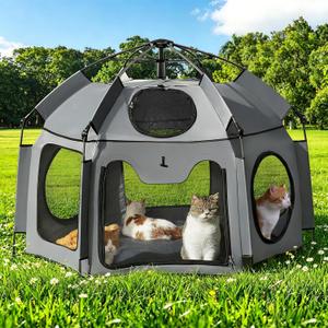Catio Outdoor Cat Enclosure, Rywell 55 Extra Large Catio Pop Up Indoor Outdoor, Portable Cat Playpen Weatherproof with Removable Sunshade, Easy Setup Pet Enclosure for Cats Dogs