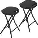 TAVR Furniture Portable Folding Chair with Handle, Heavy Duty Round Fold Stool Chair with 500lbs Capacity for Adults, 18 Inch Foldable Stool for Dorm, Kitchen, Vanity, Church and Outdoor use, Black, 2 Pcs 18-Inch