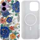J.west for iPhone 16 Case 6.1" Compatible with MagSafe Soft Slim Spring Floral Animal Leopard Women Phone Case Protective Flower Design Cover for Girls (Blue Roses, for iPhone 16 6.1")