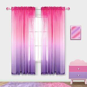Girls Room Decorations for Bedroom 2 Panels Rod Pocket Ombre Curtains Pink and Purple Room Decor for Teen Girls Hot Pink to Lavender Purple 63 Inch Length,Size: 52"W x 63"L