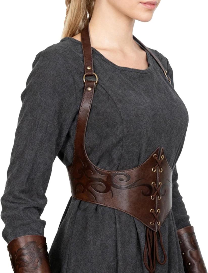 L'VOW Renaissance Leather Corset Belt Viking Leather Cinch Belt Women Halloween Medieval Accessory (Fit Waist 31.5-33.9in, Brown) M