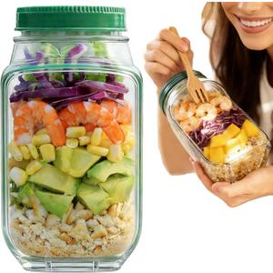4 x TOPMELON Salad Pod Mason Jar with Side Open, Portable Salad Container, Salad Jar with Dressing Cup, Suitable for Work, Outdoor, Travel (1Pcs)