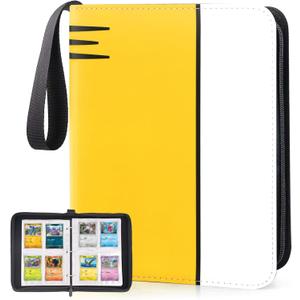 Binder 4 Pocket, Collectible Trading Card Album Fits 400 Cards, 50 Removable Sleeves, Portable Collection Holder, Game Case Book With Zipper for Gifts, Yellow