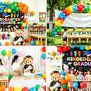 140pcs Kindergarten Graduation Party Decorations Kit Rainbow Balloon Garland Arch with Bear Foil Balloon, Star Balloons & Graduation Backdrop Banner for Kids Preschool Grad Party Supplies