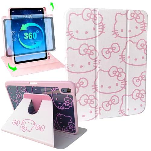 Cute Girly iPad Case with Rotating Stand Compatible with iPad (A16) 11th Generation 11 Inch 2025 & iPad 10th Gen 10.9 Inch 2022, Protective Folio Tablet Cover for Women Girls Teens Kids (Cute Cate)