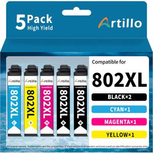 Remanufactured Ink Cartridges Replacement for Epson 802XL T802 T802XL Ink Cartridges Combo Pack for Workforce Pro WF-4720 WF-4730 WF-4734 WF-4740 EC-4040 EC-4030 EC-4020 Printer (5 Pack) (802XL, 2Black, Cyan, Magenta, Yellow)