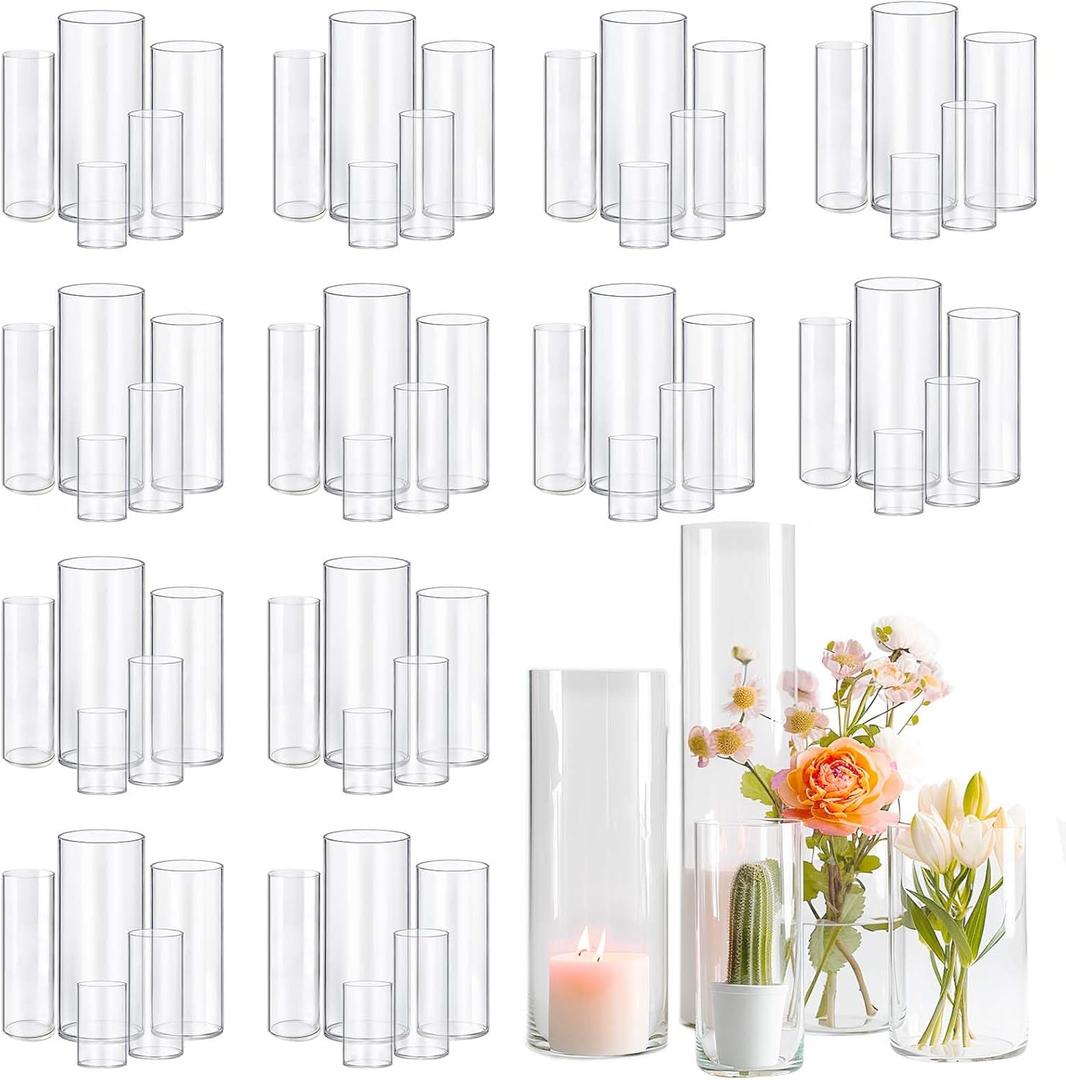 60pcs Glass Vase Cylinder Vases for Centerpieces Small Flower Glass Clear Vases Home Decor Centerpiece Table Flower Vase Decorations for Wedding DecorationHoliday Mixed Sizes Tall (60pack-4+6+7.5+8+10inch)