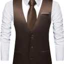 Barry.Wang Vest for Men Business/Leisure Dress Suit Vests V-neck 2 Pockets Wedding Party Tuxedo Satin Waistcoat (Brown, XXL)