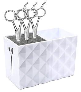 Salon Shears Rack for Hair Stylist Scissors Container for Pet Grooming Hair Cutting Organizer Storage Box Salon Shear Holder Combs Clips Brushes Hairdressing Combs Organizer (White)