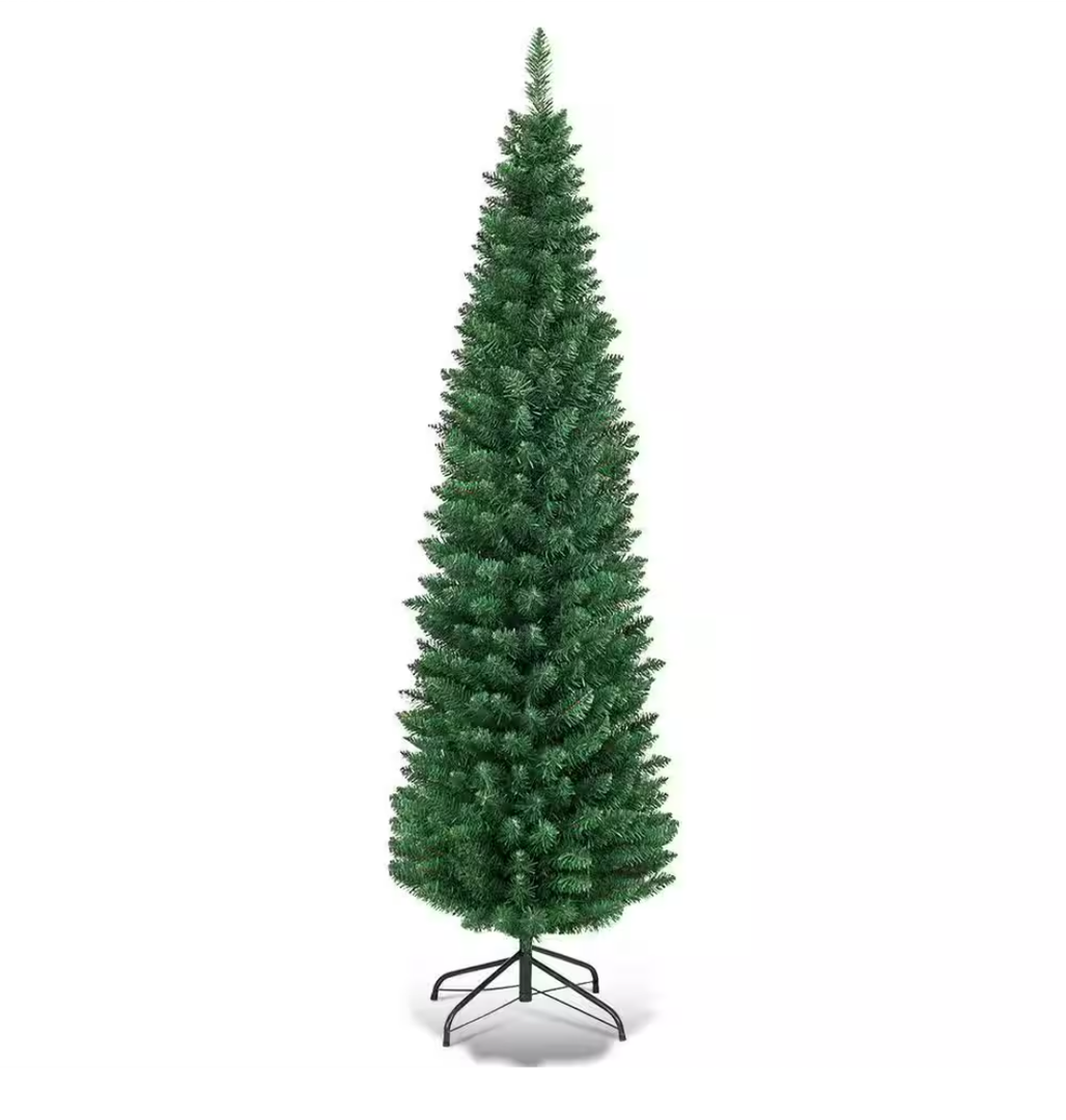 5 ft. PVC Unlit Artificial Slim Pencil Christmas Tree with Stand Home Holiday Decor Green