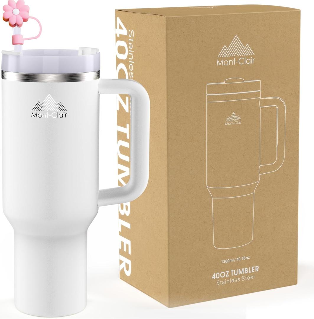 Mont-Clair 40oz Tumbler with Straw and Lid - Insulated Stainless Steel Travel Mug with Handle - Travel Mug - Hot & Cold Drinks - Cold or Hot for 10 hours - Iced for 48 hours - 1200ml - Frost