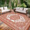 Outdoor Rug Waterproof 9'x18' Reversible Mat Palm Retro Camping Rugs Indoor Outdoor Rugs Carpet Large Area Rug Plastic Straw Rug for Patio Deck Balcony Pool RV Camping, Brick Red & White