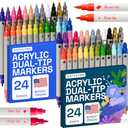 ARTISTRO 48 Dual-Tip Acrylic Paint Markers Bundle - Dot, Fine, & Brush Pen Tips - Acrylic Paint for Fabric, Rocks, Paper, Wood, Canvas, Glass, DIY