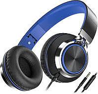 AC01 Headphones Wired Noise Isolating Over Ear Corded Stereo Headsets with Microphone Volume Control for Adults Teens 3.5mm for Cellphones, Tablets, Laptop, Chromebook (Black Blue) 