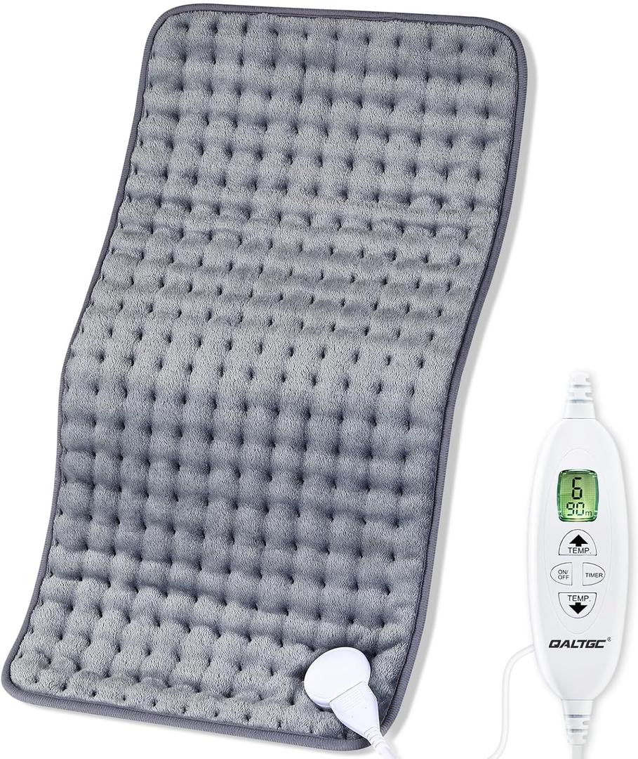 Electric Heating Pad, Dual Mode Controller (Manual and auto Off Mode),Multiple Safety protections,9 Temperature Settings, Comfortable Soft for Cramps/Pain Relief, Machine Washable12"x 24" Grey