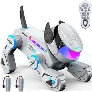 SIMREX Robot Dog Toys for Kids  Smart Interactive Robot Puppy with Bluetooth,Touch Sensor, Dance Tricks, LED Eyes, 2 Rechargeable Batterys, Gift for Kids Boys and Girls(Gray)