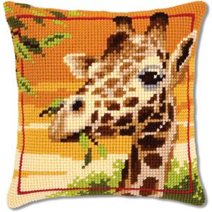 Vervaco Cross Stitch Embroidery Kits Pillow Front for Self-Embroidery with Pattern on 100% Cotton and Thread, 15.75 x 15.75 Inches - 40 cm, Giraffe