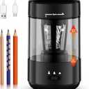Electric Pencil Sharpener for Classroom, Fully Automatic Pencil Sharpener for 6-8mm Pencils & Colored Pencils, Auto in & Out, Type-C Rechargeable Pencil Sharpeners, Dark Black