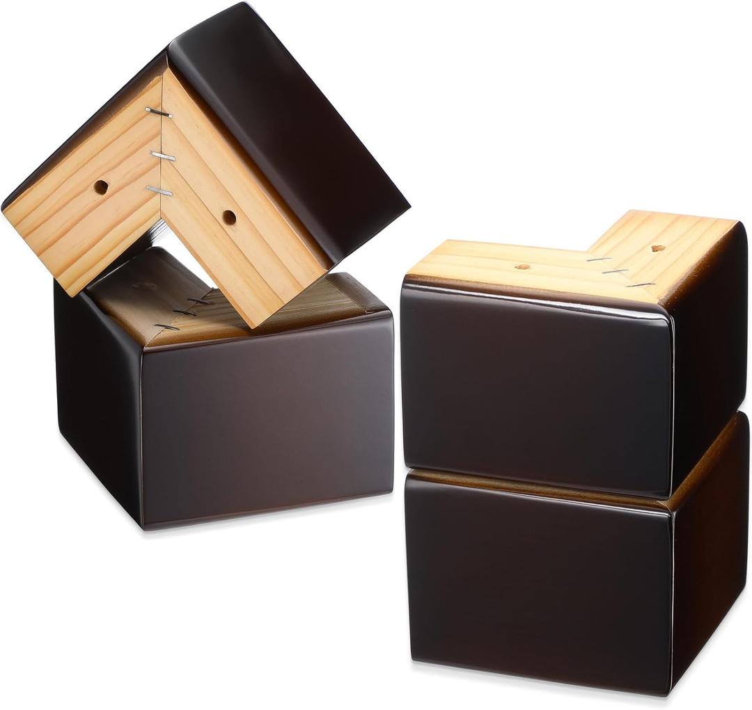 Geelin 8 Pack 3 Inch Wood Furniture Risers L-Shaped Bed Riser, Walnut Color