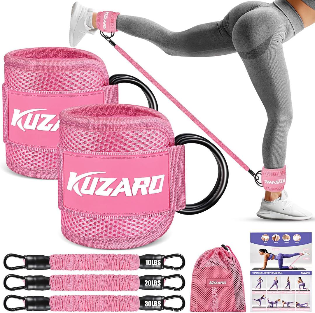 Ankle Resistance Bands with Cuffs, Ankle Weights Bands for Working Out, Women Leg and Glutes Workout Equipment, Exercise Bands for Kickbacks, Butt and Booty Trainer, Home Gym Fitness Equipment (Pink)