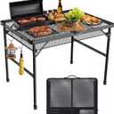 Folding Camping Table with Mesh Desktop, 3x2 FT Aluminum Folding Grill Table, Adjustable Height Metal Folding Table with 2 Heights, Portable Table for Outdoor BBQ Grill Picnic Cooking