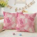 RABUSOFA Easter Pillow Covers 18x18 inch Set of 2 Easter Decorations for Home Pink Rabbit Throw Pillows for Bedroom Sofa Holiday Festivals Home Decor