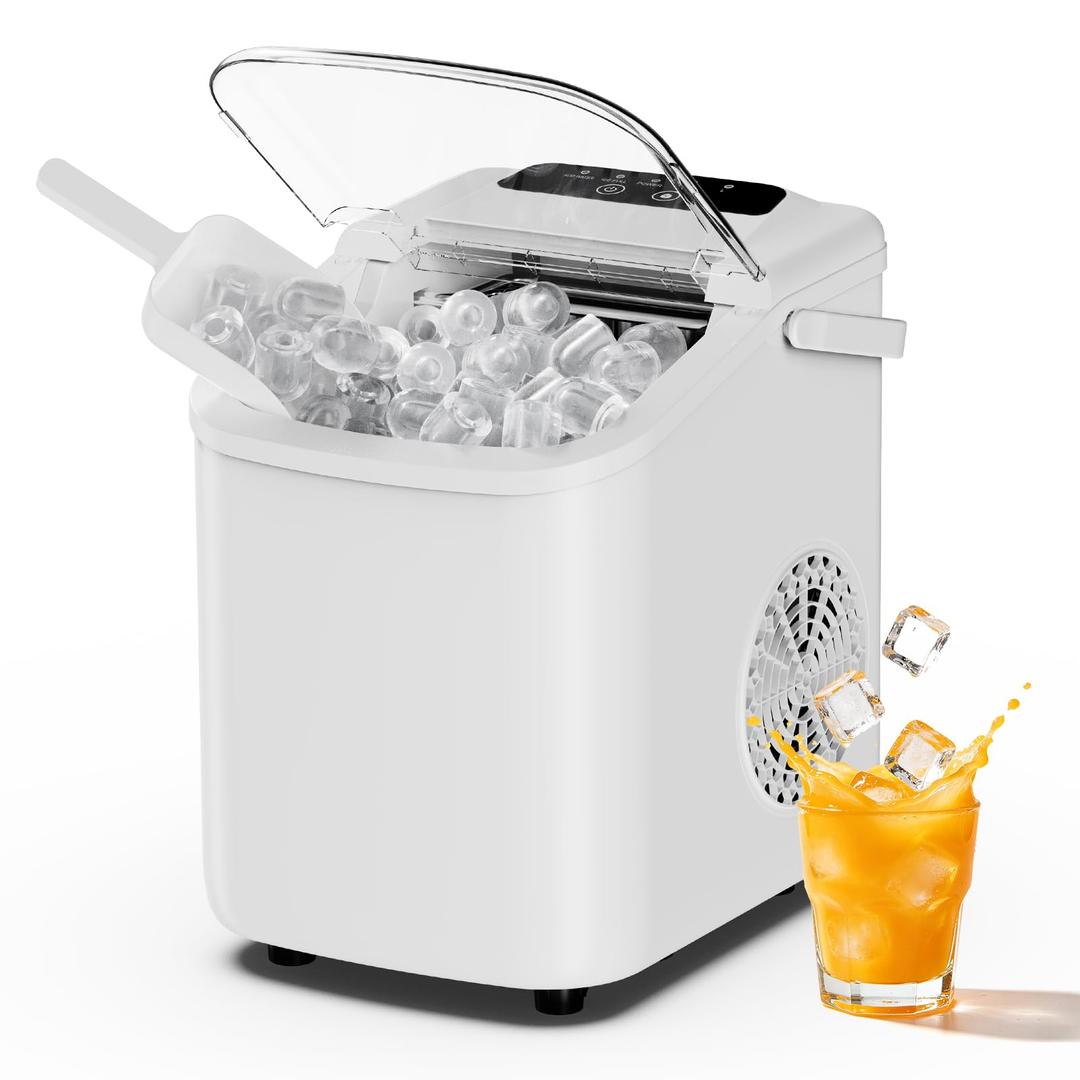 Sweetcrispy Countertop Ice Maker with Scoop, Basket and Handle, Portable Ice Machine 9 Cubes Ready in 6 Mins, 26.5lbs in 24Hrs, 2 Sizes for Home Kitchen Office Bar Party