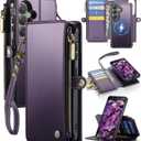 For Samsung Galaxy S26 Wallet Case Magnetic [Compatible with Magsafe] [RFID Blocking Card Holder] [Zipper] [Strap] Detachable Drop-Proof Protective Phone Cases for Galaxy S26-6.3", Purple
