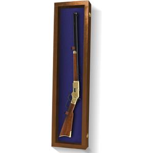 Gun Display Case - Lockable Rifle Display Case - Gun Cabinets for Rifles & Shotguns - Sword Wall Mount, Gun Wall Mount Display Case w/Acrylic Door (Walnut - Blue Felt)