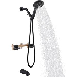 FSCEPIXI 2 Handle Shower Tub Kit,Tub and Shower Faucet Set with 8Setting Handheld Shower Head and Tub Spout, Matte Black