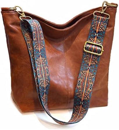 Huwzder Hobo Bags Vegan Leather Crossbody Bag Guitar Strap Shoulder Purses with Zipper Handbags for Women