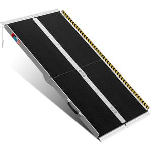 Portable Wheelchair Ramp 5FT, Anti-Slip Aluminum Folding Portable Ramp, Wheelchair Ramps for Home, Weight Capacity Up to 600 LBS, with Transition Plates Above and Below (5FT Using height 5-15")