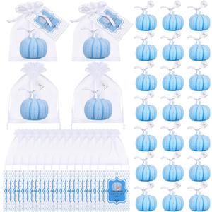Treela 24 Set Pumpkin Candles Fall Baby Shower Party Favors for Guests Little Pumpkin Thank You Return Gifts Bulk for Thanksgiving Autumn Baby Shower Wedding Favors (Blue)