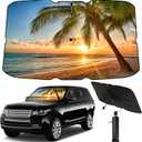 Windshield Sun Shade Umbrella - Foldable Car Sun Shade Windshield for Front Window, Sun Visor for Car Keeps Your Vehicle Cool, for Most Sedans SUV and Trucks(55.2 x 31.5 in) (Coconut Tree - Sunset)
