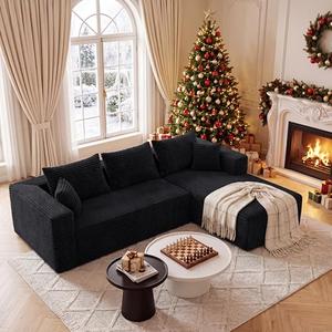 Boneless Ottoman, Modern Corduroy Cloud Foot Rest Foam Support, Oversized Modular Sectional Sofa Stool for Living Room, Bedroom & Small Spaces, No Assembly Required (Black, Ottoman)