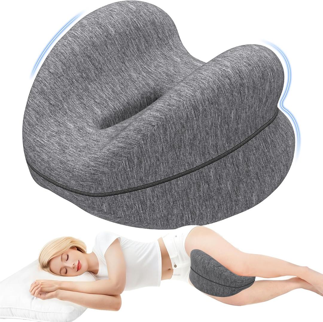 Knee Pillow for Side Sleepers, Memory Foam Leg Pillow with Washable Cover, Knee Pillows for Sleeping Blood Circulation, Legs Spine Aligning Sciatica Back Hip Knee Support, Grey