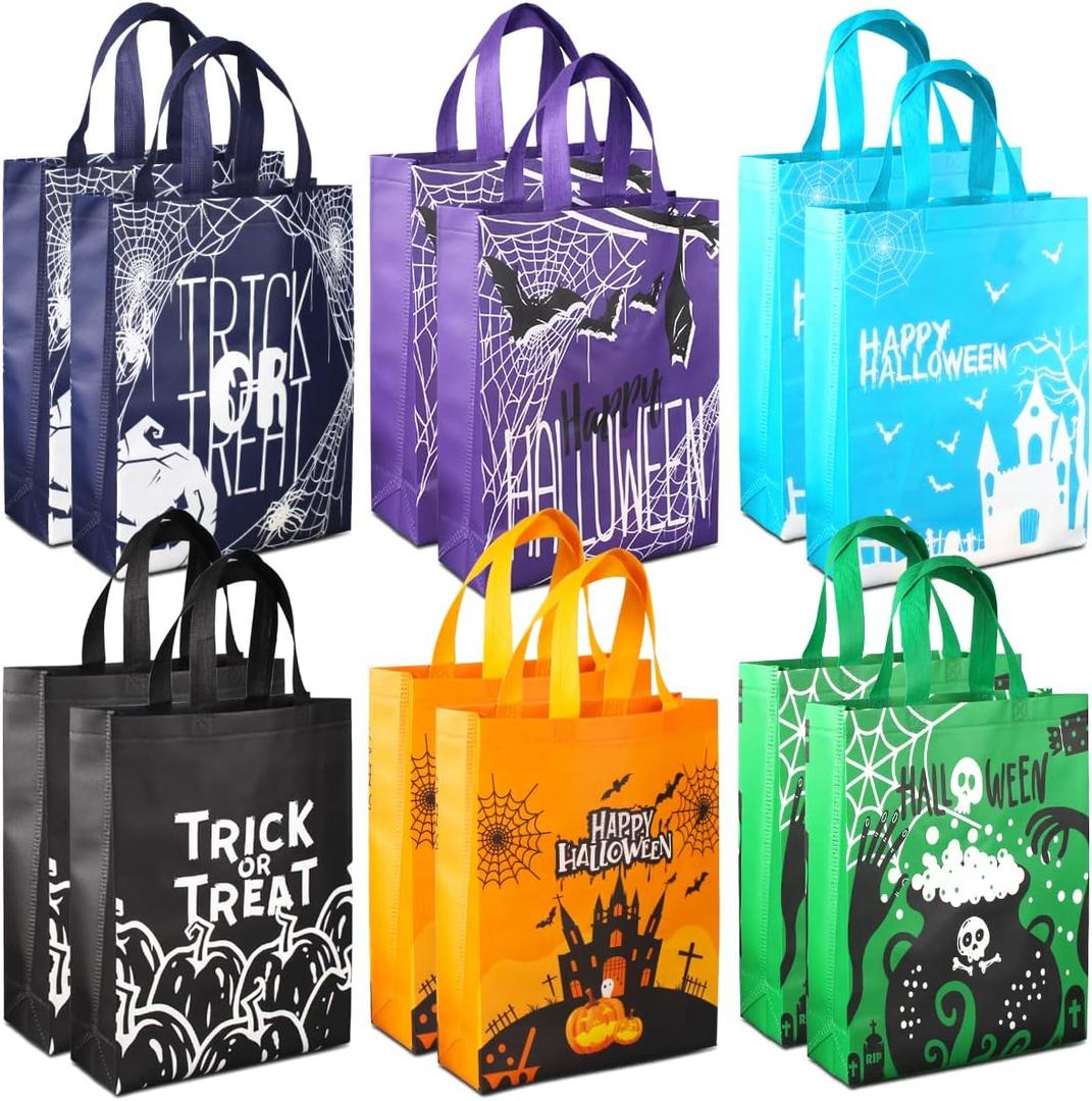 Aviski 12PCS Halloween Trick or Treat Bags, Non-Woven Large Gift Tote Bags with Handles for Gifts Wrapping, Party Supplies, 15 * 11.8 * 3.9inch
