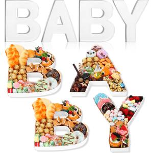 Mifoci 4 Pcs Large Baby Shower Food Trays 13.7" Charcuterie Cardboard Letter Shaped Serving Platter Fillable Boxes for Gender Reveal Baby Shower Party Paper Chocolate Candy Decoration(White)