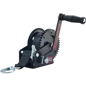 TYT 1200LB Boat Trailer Strap Winch with 8M Black Rope, Standard Mounting Hole Crank Hand Winch with Hook, Two Way Ratchet Manual Gear Winch for Towing Pulling Boat Trailer Truck RV ATV Jet Ski Winch