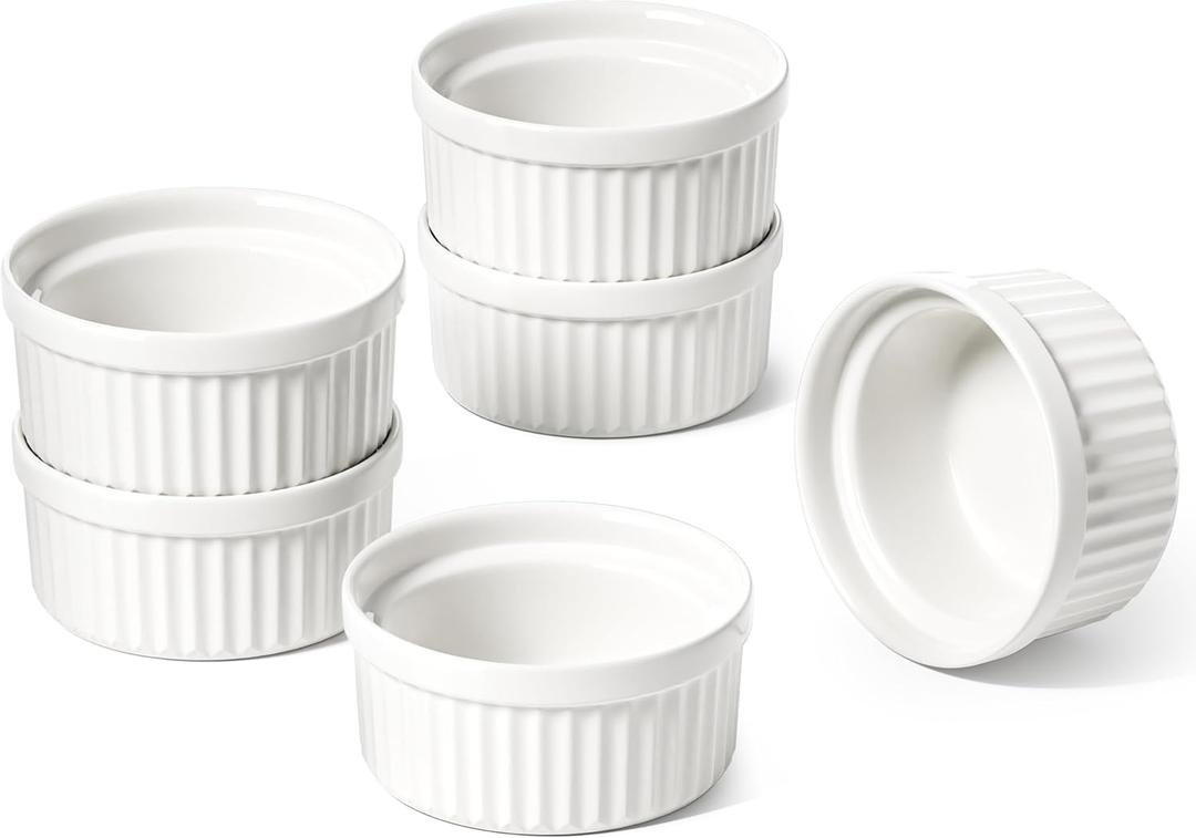 LE TAUCI Sauce Cups 2 OZ, Small Dipping Bowls, Mini Ceramic Ramekins Souffle Dishes, Sauce Dip Bowls for Charcuterie Boards, Microwave & Oven Safe, Set of 6, White