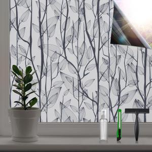 2 x Leaf Pattern Window Tint with Installation Tools, Blackout Window Cover, Sun Blocking Window Tint for Home (Full Blackout Opaque, 17.7'' x 78.7'')